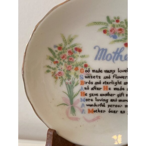 Mini Ceramic Teacup Saucer Plate Plastic Stand Mother Poem Decorative Vintage - Picture 4 of 12